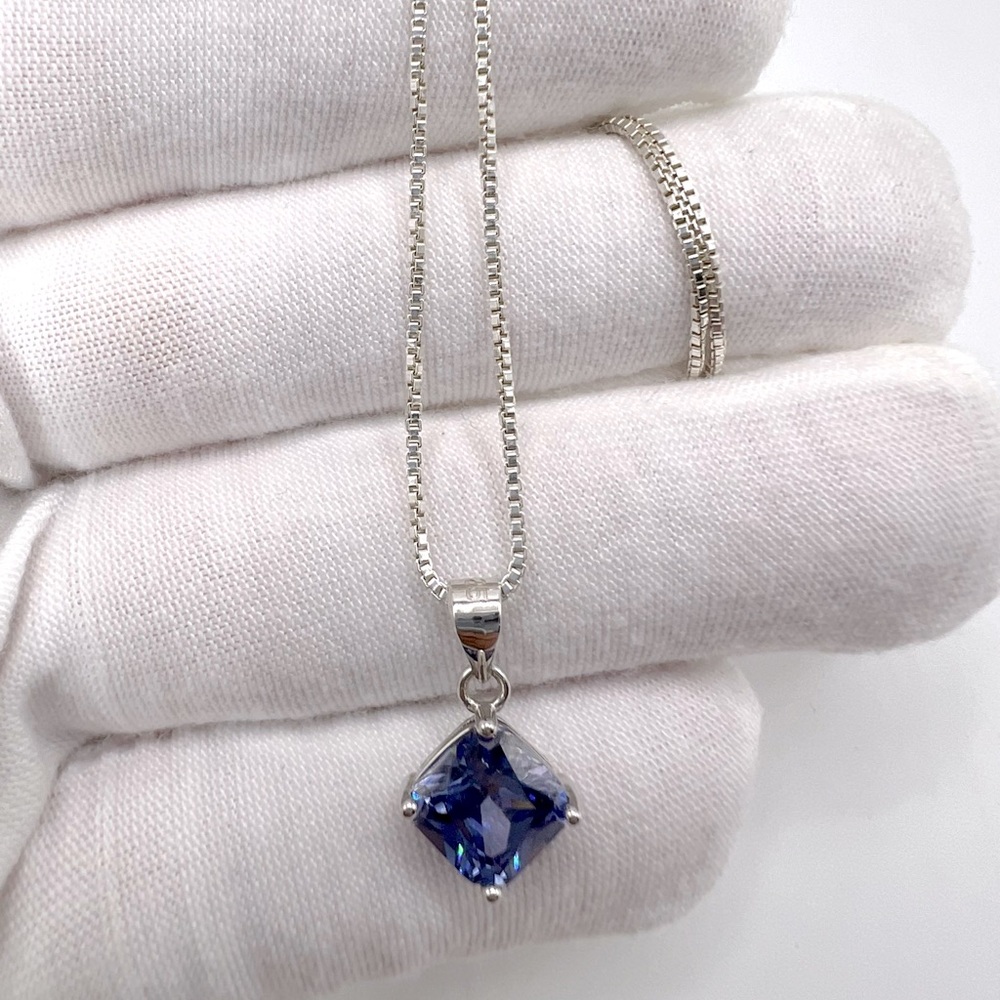 .925 Sterling Silver Tanzanite Cz Necklace